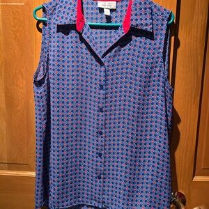 Dressbarn Red and Blue Hexagon Print Top
